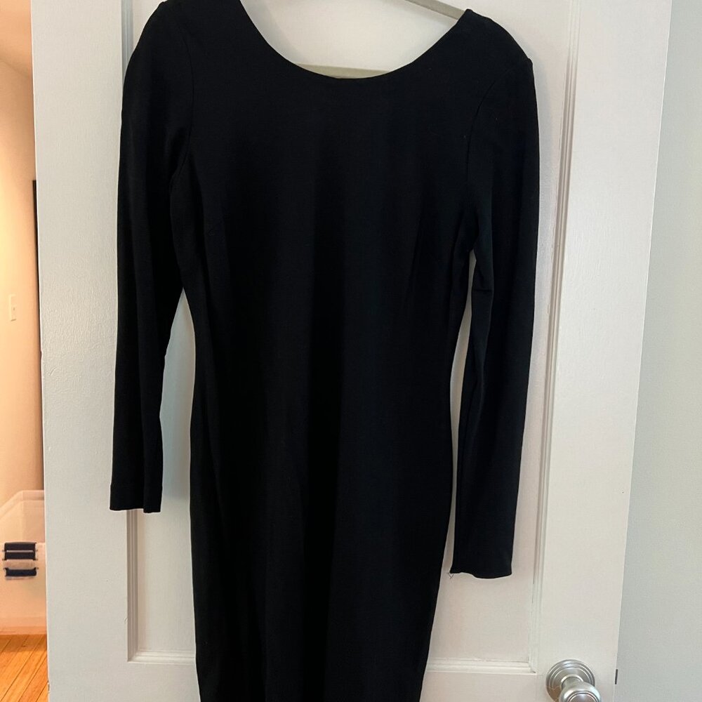 Banana Republic Black Long Sleeve Dress | Plunge Back + Gold Zip | Size 8
